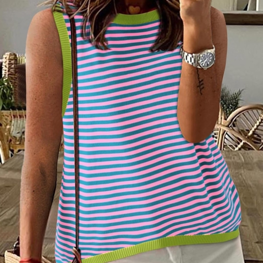 Dokotoo Women's Vibrant Striped Sleeveless Knit Top Plus Size 2XL NWT